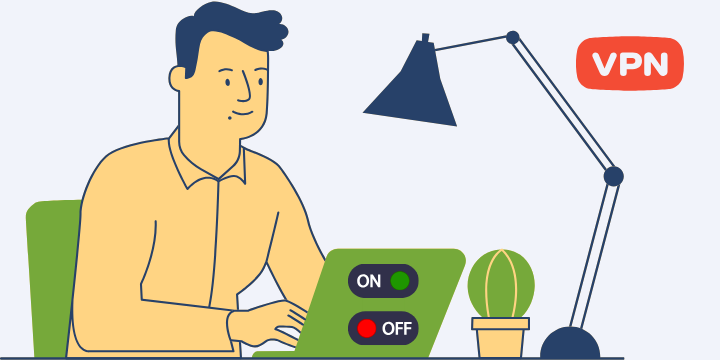 A man is checking if VPN is on or off at the computer