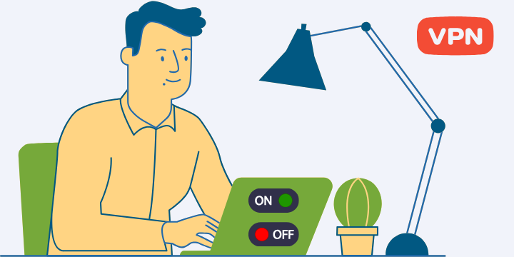 A man is checking if VPN is on or off at the computer
