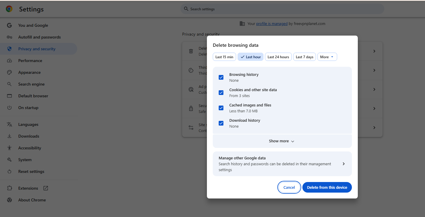 cleaning Google chrome browser history and cache