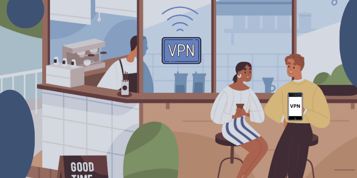 Coffee shop.Free Wi-fi. Phone with a VPN